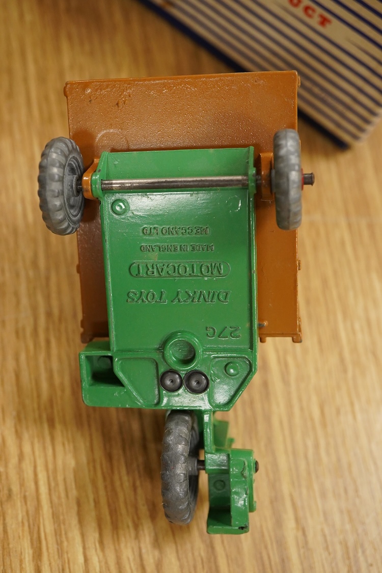 Nine Dinky Toys; Big Bedford Heinz van (923), Austin Atlantic Convertible (106), Austin-Healey 100 (109), M.G. Midget (108), Cunningham C-5R (133), Motocart (342), Austin Champ (674), Army Covered Wagon (623), and Army 1